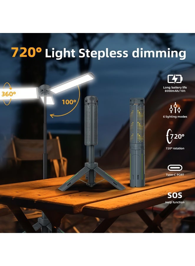 Rechargeable 8000mAh Camping and Work Light with Adjustable Stand 3.4 ft, 3000 Lumen Cordless Work Light Featuring 3 Adjustable Heads, Dimmable Emergency Flashlight with Telescopic Tripod (KXK8026) - Image 4